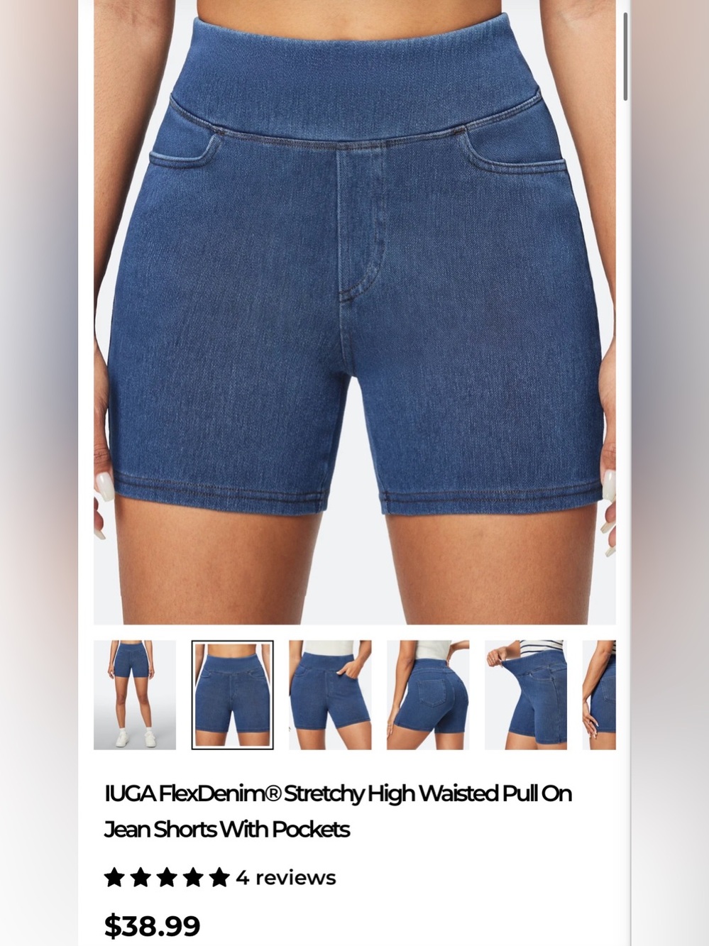 IUGA Stretch High-Waisted Pull-On Jean Shorts - Blue
